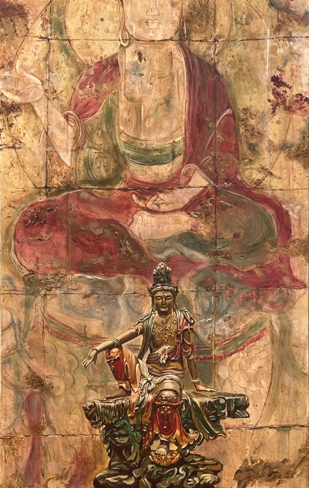 Mixed-media painting by Ivy Pei inspired by Water-Moon Guanyin